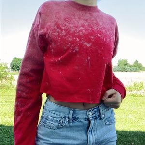 Cherry red custom bleached cropped crewneck🍒